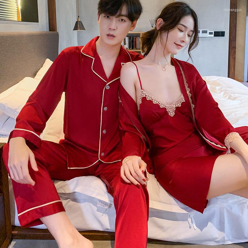 Women's Sleepwear Lovers Silk Pajamas Set Solid Color Sexy Women Robe Nightdress Men Shirt Pants Lace Luxury Couples Nightwear, Black
Women's Sleepwear Lovers Silk Pajamas Set Solid Color Sexy Women Robe Nightdress Men Shirt Pants Lace Luxury Couples Nightwear, Black