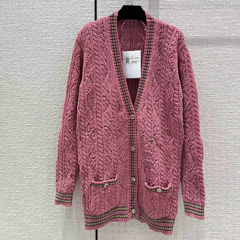Women's Knits Fashion Long Style Contrast Color Striped Edge Pink Cardigan For Women High Quality Sequins 5 Loose Fit Knitted Coat Lady 2022, Picture shown 
Women's Knits Fashion Long Style Contrast Color Striped Edge Pink Cardigan For Women High Quality Sequins 5 Loose Fit Knitted Coat Lady 2022, Picture shown