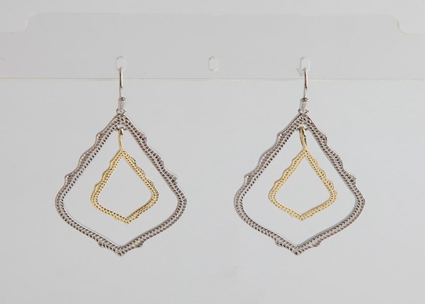 Mixed Metal Dangles Double Drop Earring with Cartons in Gold1967322