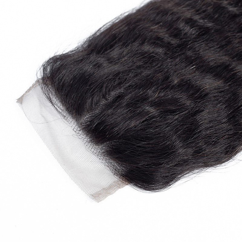 Kinky Straight 4X4 Lace Closure Peruvian Brazilian 100% Human Hair Top Closures Free Middle Three Part Natural Color Yirubeauty