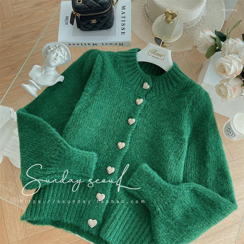 Women' Knits Vintage Green Cardigan Women Sweater Simple Heart Button Fashion Autumn Winter Sweet Casual Half High Collar Knitted Clothes
Women' Knits Vintage Green Cardigan Women Sweater Simple Heart Button Fashion Autumn Winter Sweet Casual Half High Collar Knitted Clothes