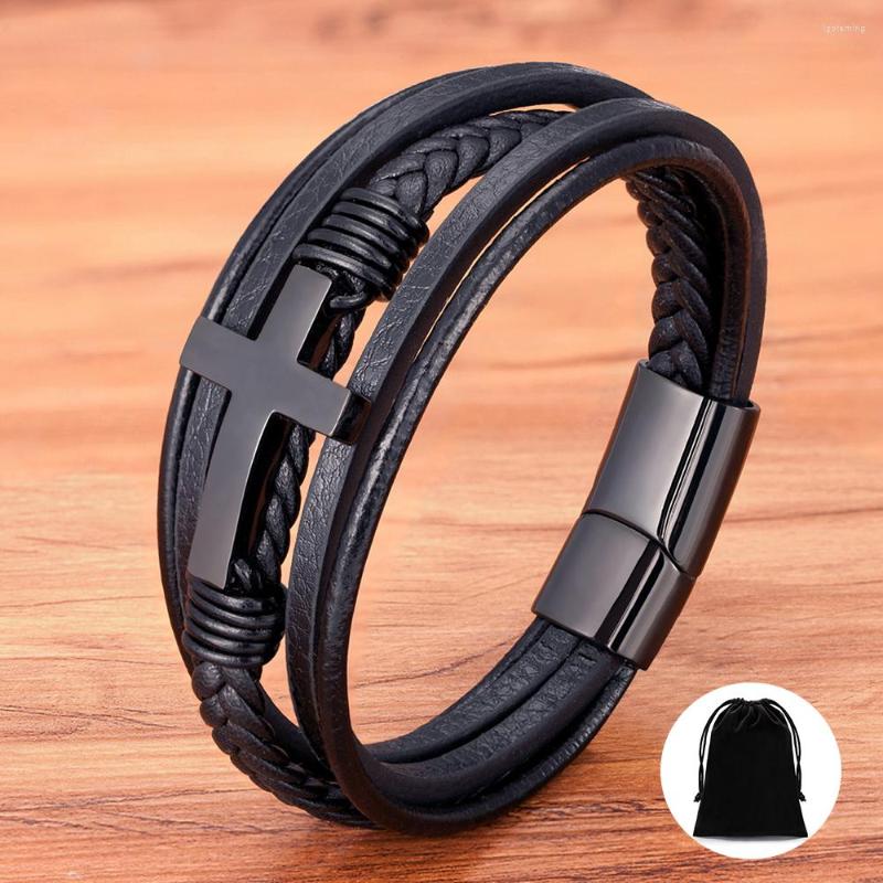 Charm Bracelets TYO Drop Cross Multi-Layer Real Leather Men Stainless Steel Magnetic Clasp Bangles Jewelry With Velvet Bag
Charm Bracelets TYO Drop Cross Multi-Layer Real Leather Men Stainless Steel Magnetic Clasp Bangles Jewelry With Velvet Bag