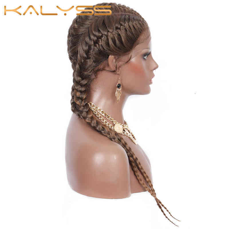 Kalyss 26" Box Braided Wigs Synthetic Lace Front With Baby Hair Double Dutch Braid For Women Cornrow Braids 220121