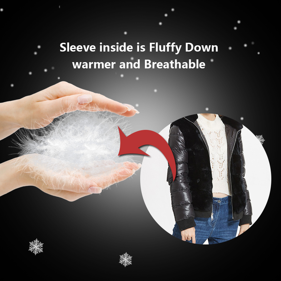 Women's Fur Faux Real Rex Rabbit Coat With Hood Down Jacket Sleeves Bomber Hooded Women 221116