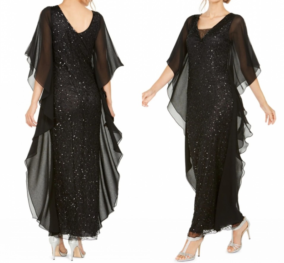 Black Sheath Mother of the Bride Dress 2023 Elegant V Neck Ankle Length Sequiln Chiffon Half Sleeve Groom Godmother Gowns For Wedding New