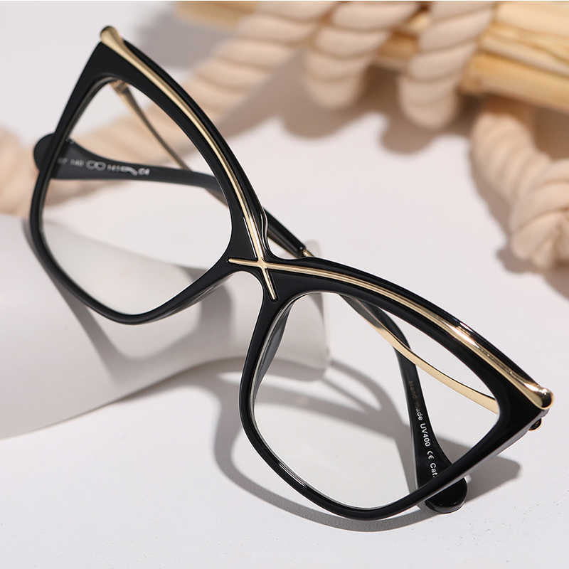 Sunglasses Frames Cat Eye Clear Reading Glasses Female Oversized Metal prescription Eye Glasses Frame Brand Designer Frames Fashion Sexy Spectacle T22