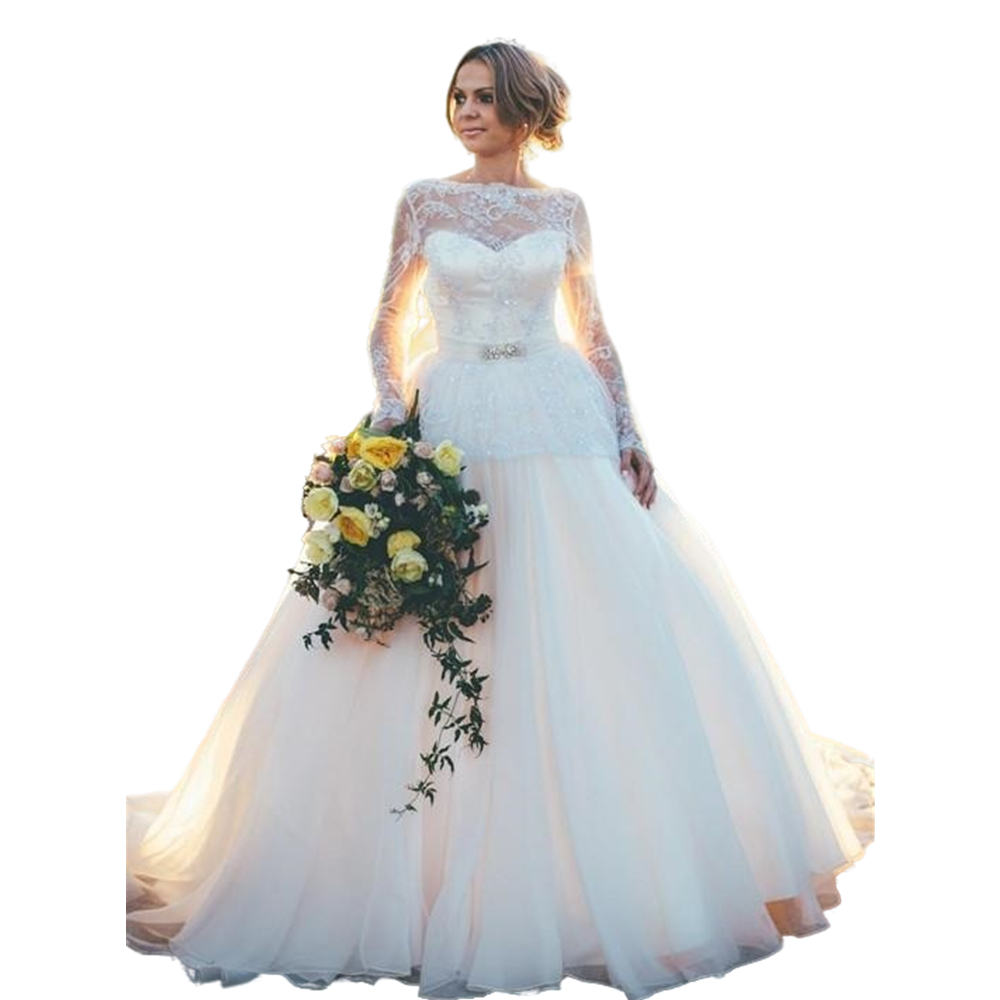 Country Long Sleeves Wedding Dresses A-Line Bridal Gowns Sexy Backless Ivory Lace Tulle Robe De Moriee Bow Back Garden Boho 2023