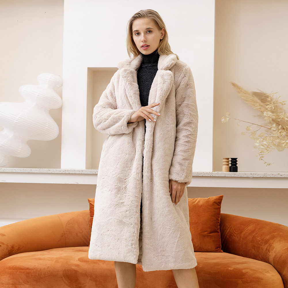Women's Fur Faux Long Loose Winter Coat Soft Street Style Leather Coats 221116