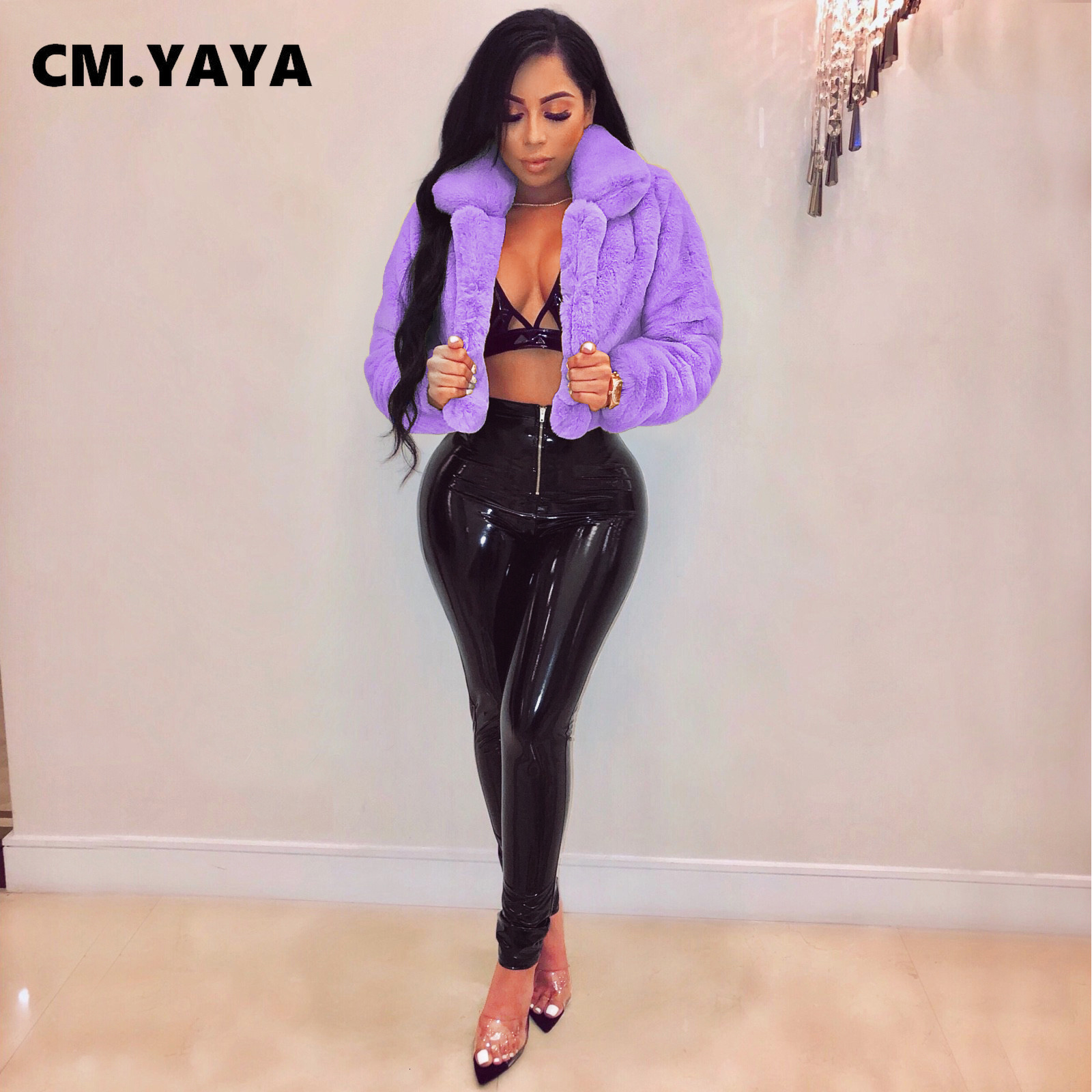Women's Fur Faux CM.YAYA Winter Women Solid Jackets Streetwear Fashion Long Sleeve Open Stitch Slim Coats Ladies Cardigan Elegant 221116