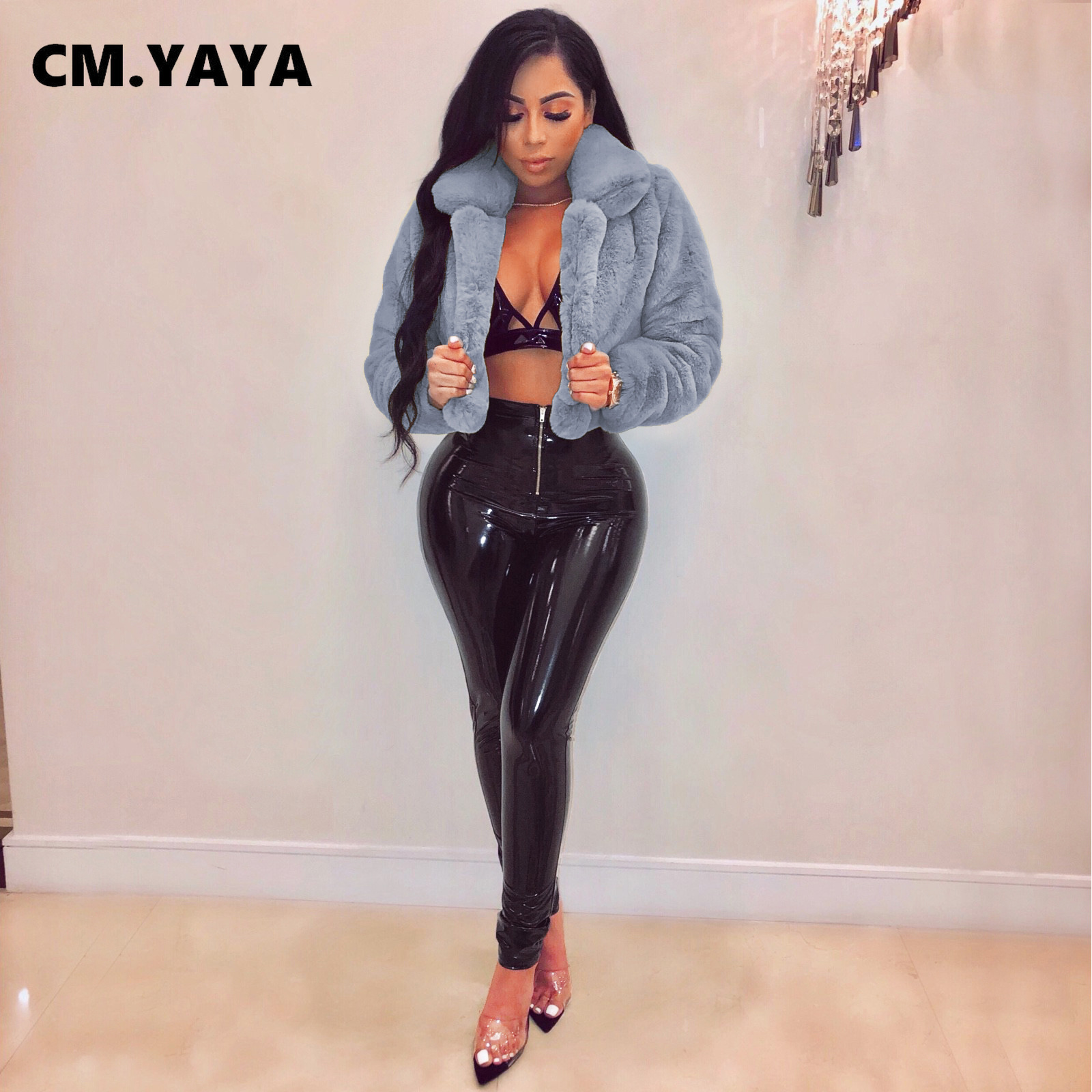 Women's Fur Faux CM.YAYA Winter Women Solid Jackets Streetwear Fashion Long Sleeve Open Stitch Slim Coats Ladies Cardigan Elegant 221116