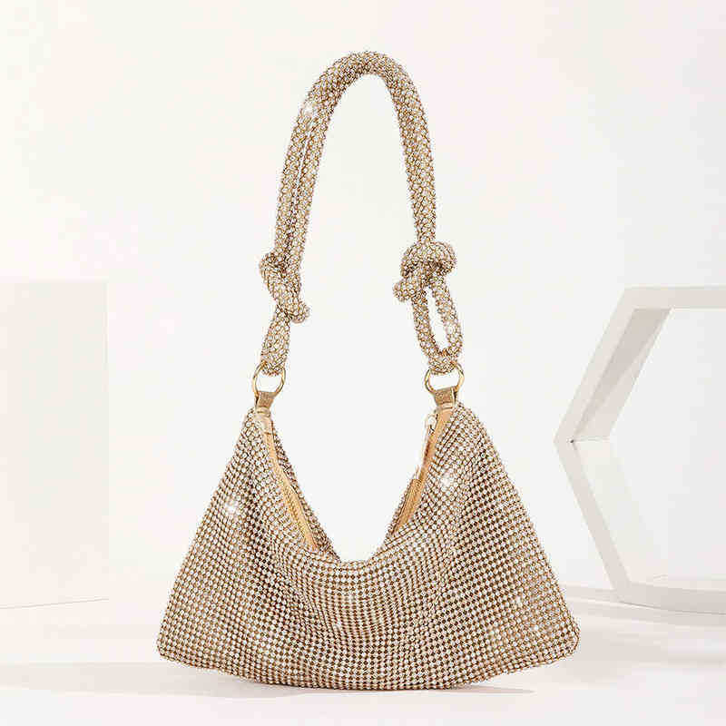 Handle Rhinestones Evening Clutch Bag Sier Shiny Crystal Dinner Party Wedding Purses and Handbag Designer Shoulder Bags Y220630 brandwomensbags