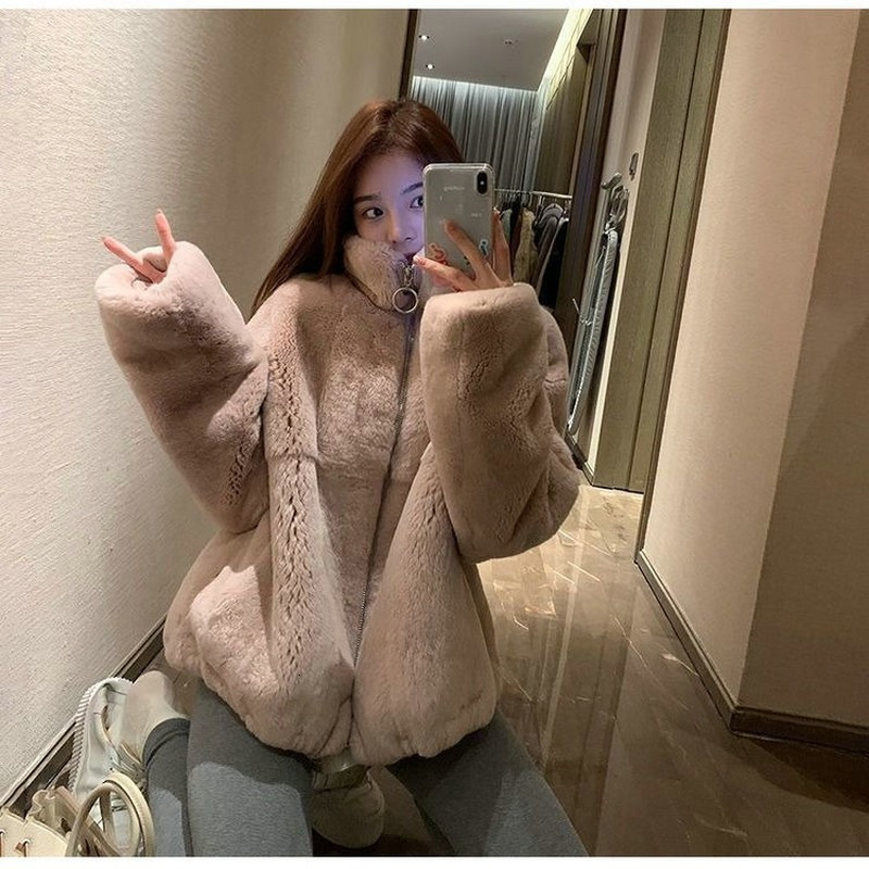 Women's Fur Faux Winter Jacket Fashion Solid Color Coat Korean Version Loose Simplicity Stand-up Collar Clothing 221116