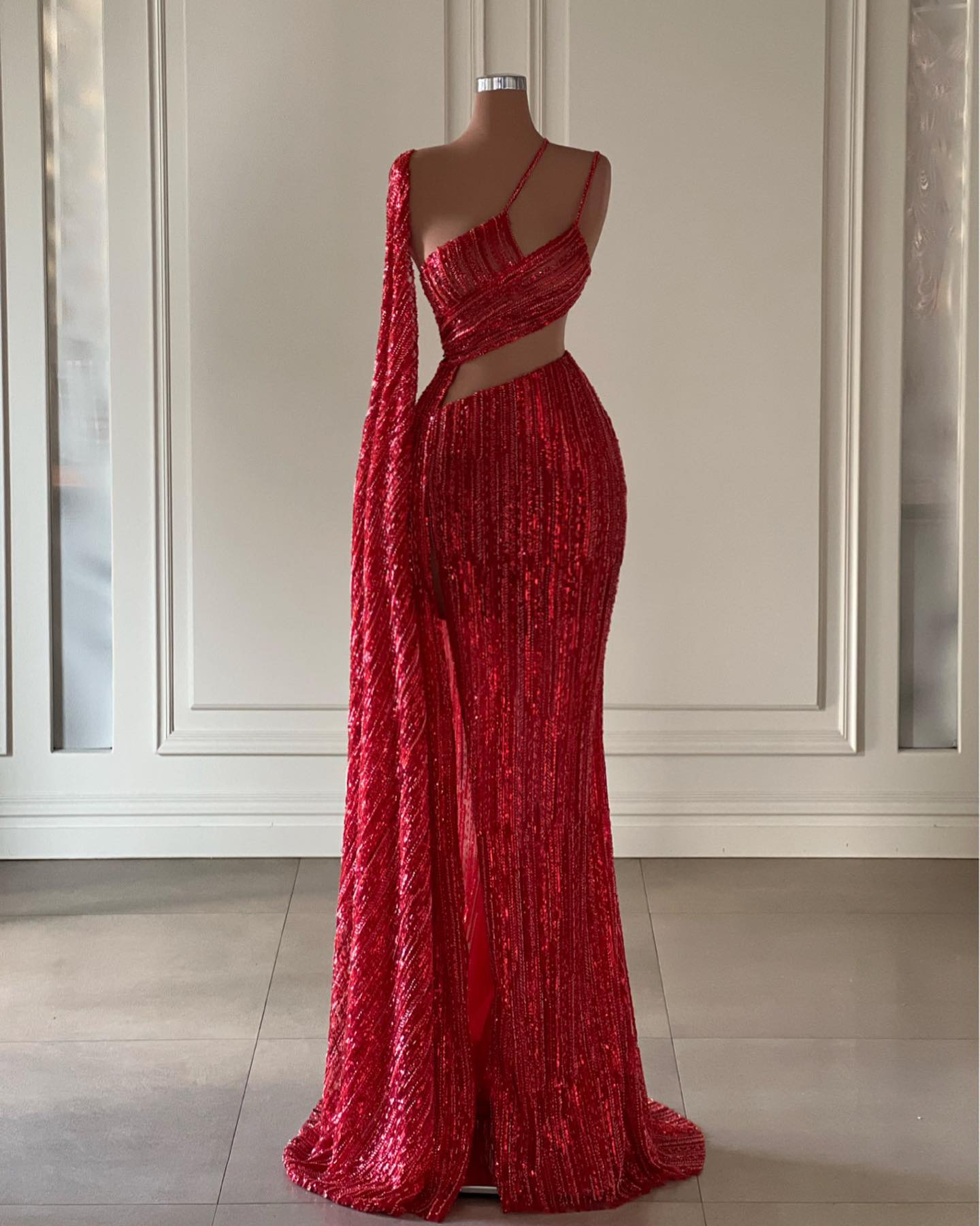 Shiny Sequins African Dubai Evening Dresses One Shoulder Lace Mermaid Prom Dress Sexy High Split Formal Party Gowns