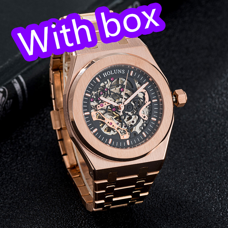 watch men watch automatic mechanical hollow watches classic style 42mm full stainless steel 5 ATM waterproof sapphire super luminous
