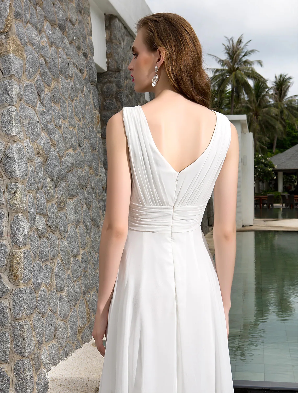 High Low Chiffon Wedding Dress V Neck Asymmetrical Beach Sexy Bridal Party Gowns For Women Vestidos De Noiva