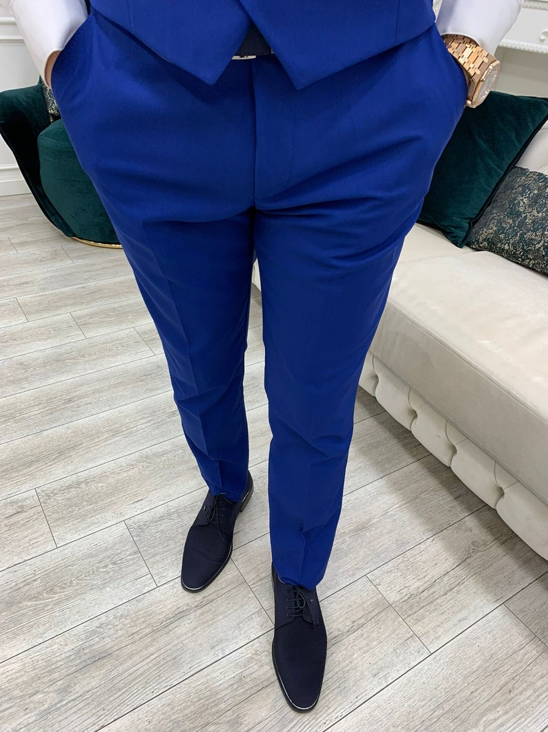Three Pieces Royal Blue Man Wedding Tuxedos 2025 Black Shawl Lapel Waistcoat Satin Slim Men Formal Party Suits Handsome Elegant Groom Suits Coat Pant 