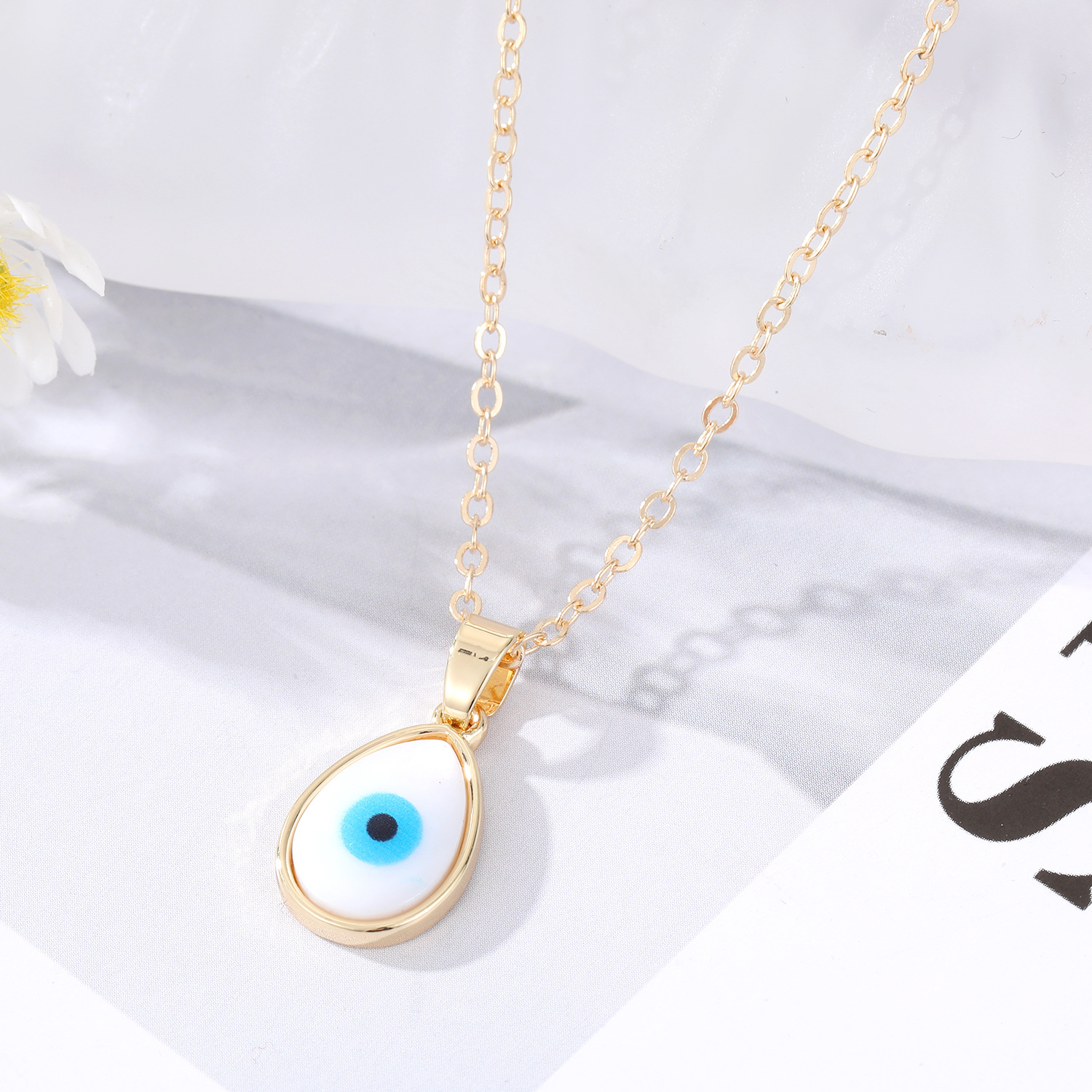 Evil Eye Resin Water Drop Heart Hamsa Hand Pendant Necklaces For Women Turkish Blue Eye Choker Necklace Party Jewelry