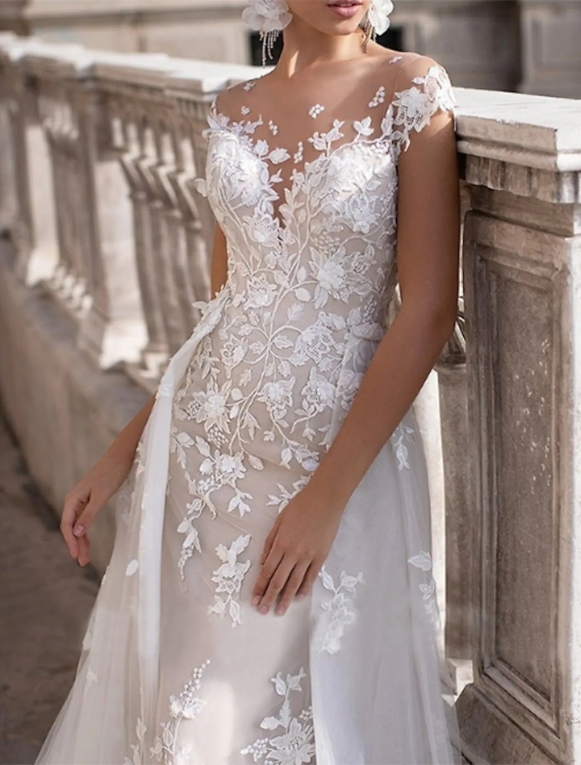 A-Line Boho Women Wedding Dress Jewel lace Appliques Cap Sleeve Tulle Country Bridal Gowns 2023 Customed Vestidos De Noiva