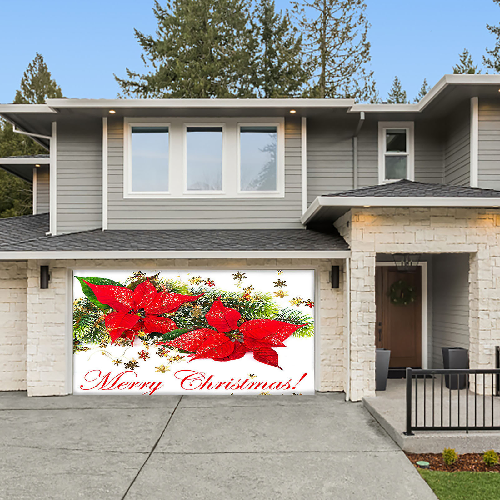 Christmas Decorations 70x157inches Merry Holiday Banner Garage Door Cover Mural Winter Snowman Santa Outdoor Large Decoration 221114
