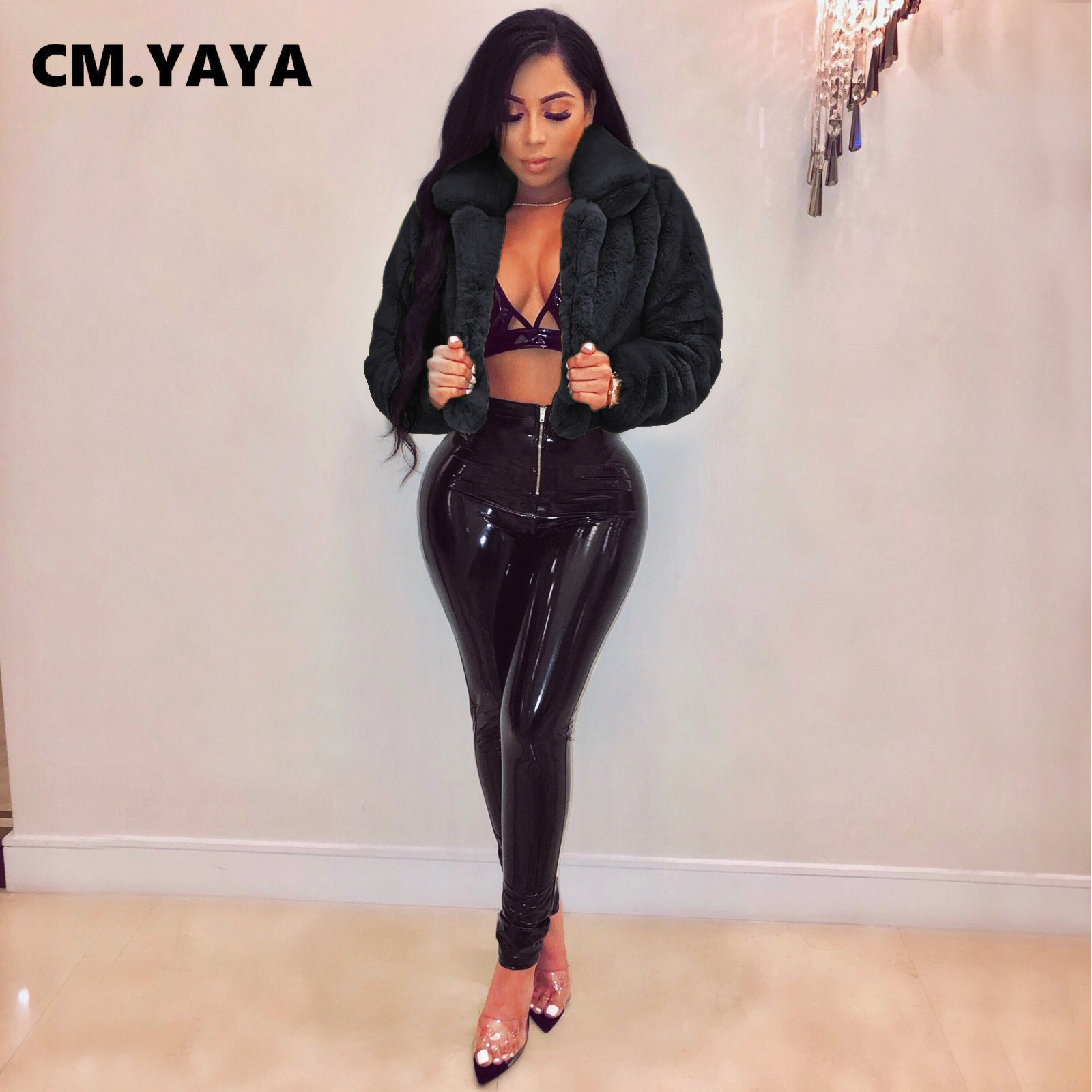 Women's Fur Faux CM.YAYA Winter Women Solid Jackets Streetwear Fashion Long Sleeve Open Stitch Slim Coats Ladies Cardigan Elegant 221116