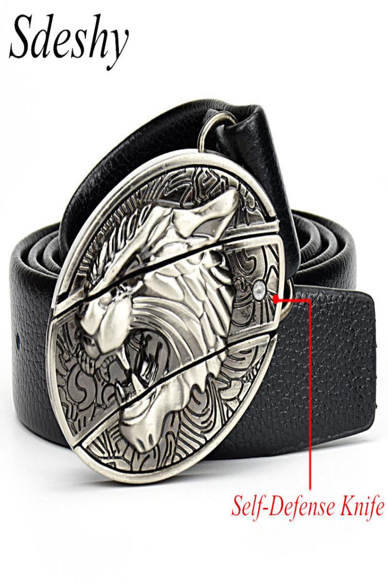 MutilFunction Belt For Men Genuine Leather Cowhide Belt Novelty Alloy Buckle With a Knife Fashion Punk Style Straps Belt Gift 20131631204