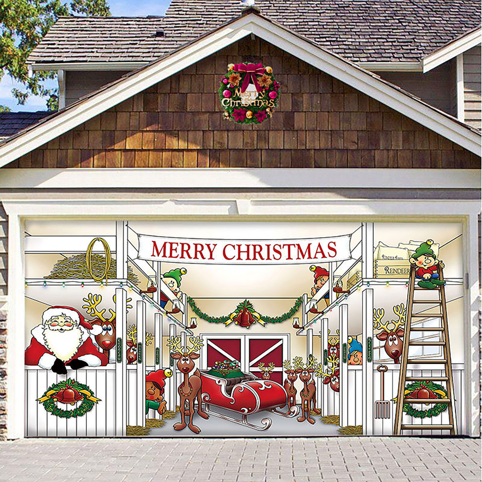 Christmas Decorations 70x157inches Merry Holiday Banner Garage Door Cover Mural Winter Snowman Santa Outdoor Large Decoration 221114