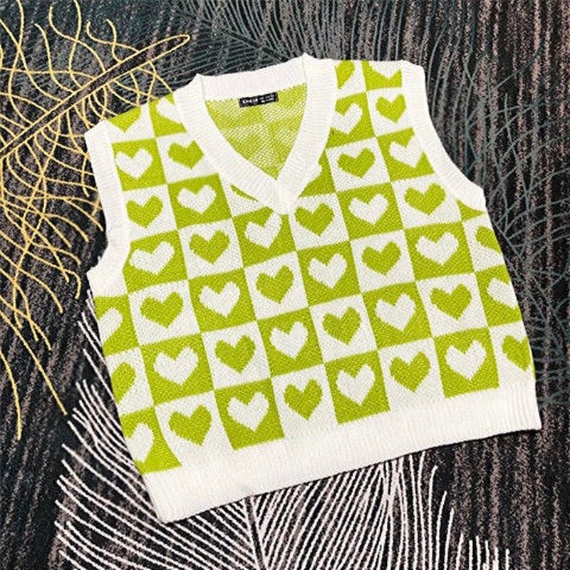 Women's Vests KOSAHIKI Classic Heart Plaid Knitted Sweater Vest Women 9 Colors Crop Loose Waistcoat Y2k Harajuku Autumn Hip Hop Knitwear Tops 221