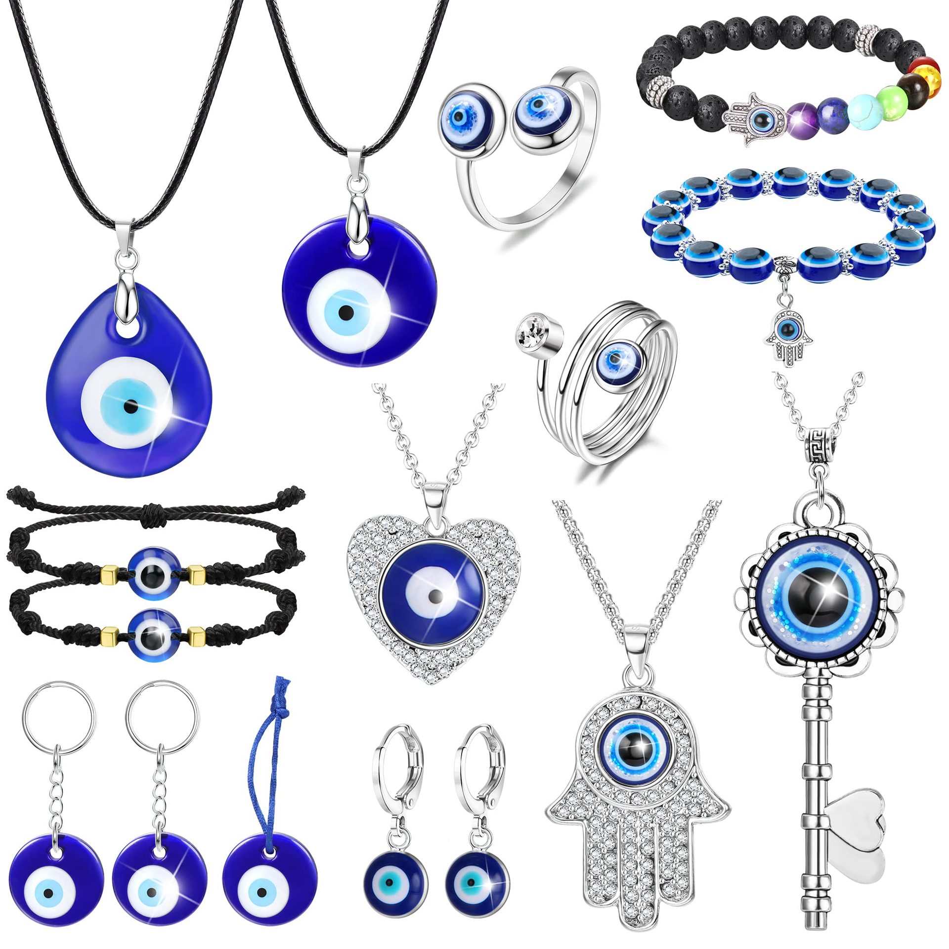 Evil eye necklace for women turkish evil blue eye keyring bracelet handmade glasses charms bracelets greek mati hamsa nazar men evil eye Jewelry