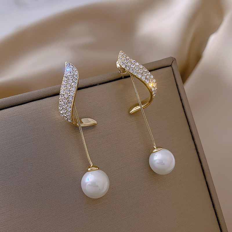 Elegant Imitation Pearl Dangle Earrings For Women Crystal Long Tassel Exquisite Drop Earring Wedding Jewelry
