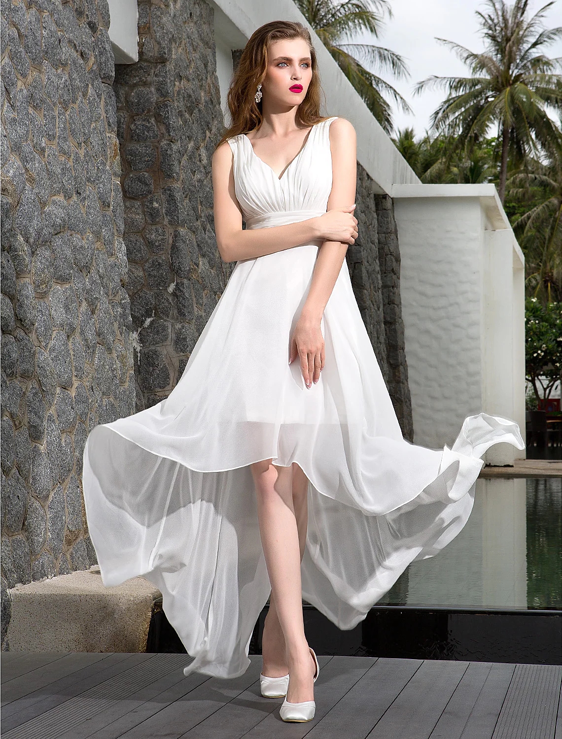 High Low Chiffon Wedding Dress V Neck Asymmetrical Beach Sexy Bridal Party Gowns For Women Vestidos De Noiva