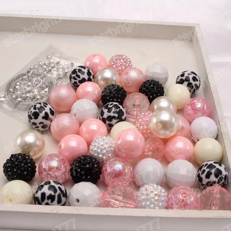 50PCS jewelry Colorful Chunky Bubblegum Beads DIY Kids Baby Loose Acrylic Rhinestones Beads For Girls Necklace/Bracelet