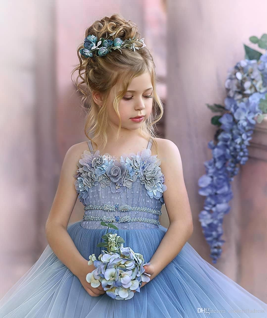 Cute Flower Girl Dresses For Wedding Spaghetti Lace Floral Appliques Tiered Skirts Girls Pageant Dress Kids Birthday Party Gowns Bc4690 0515