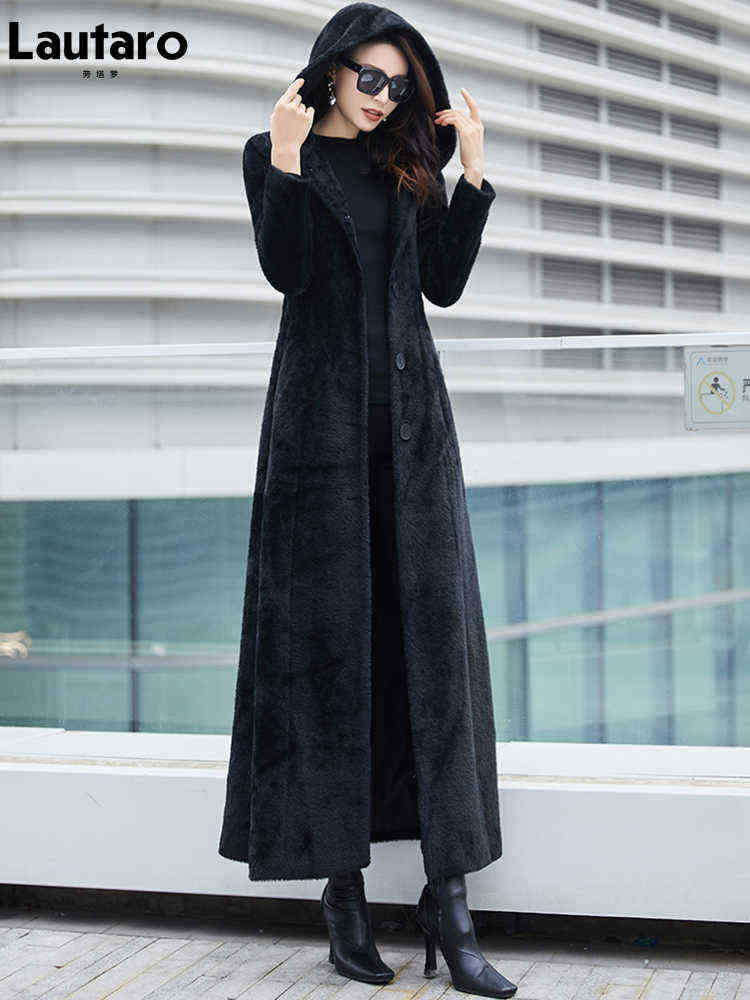 Lautaro Winter Extra Long Black Soft Warm Faux Fur Coat Women With Hood Long Sleeves Slim Fit Maxi Fluffy Korean fashion 2021 J220727
Lautaro Winter Extra Long Black Soft Warm Faux Fur Coat Women With Hood Long Sleeves Slim Fit Maxi Fluffy Korean fashion 2021 J220727