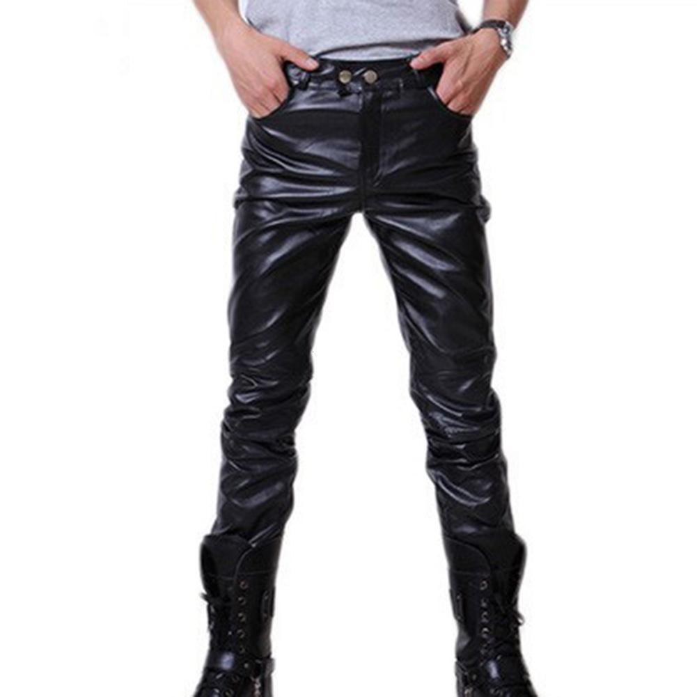 Men's Pants Casual Men Solid Color Faux Leather Button Skinny Motorcycle Club Trousers 221116