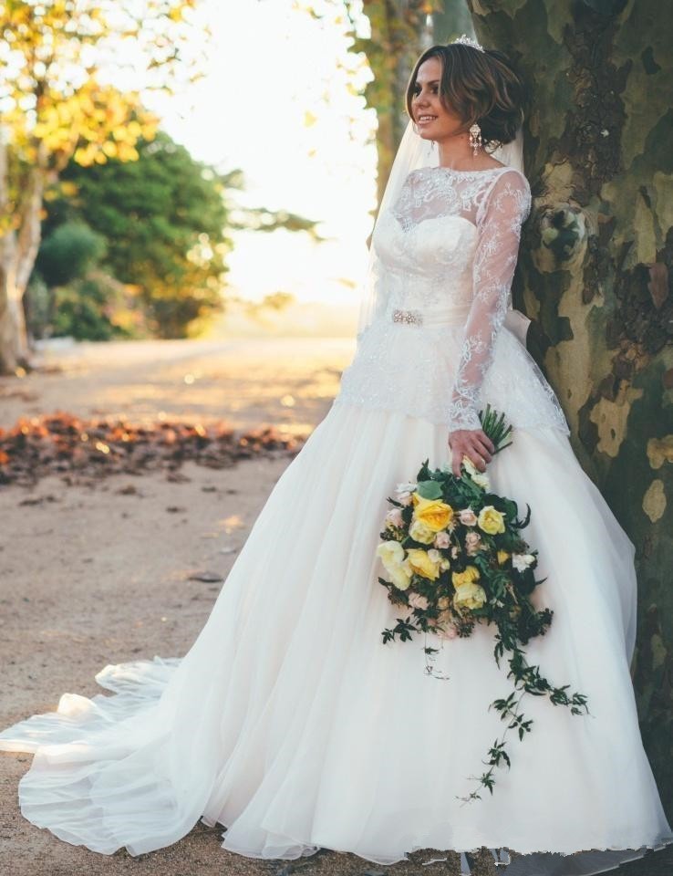 Country Long Sleeves Wedding Dresses A-Line Bridal Gowns Sexy Backless Ivory Lace Tulle Robe De Moriee Bow Back Garden Boho 2023