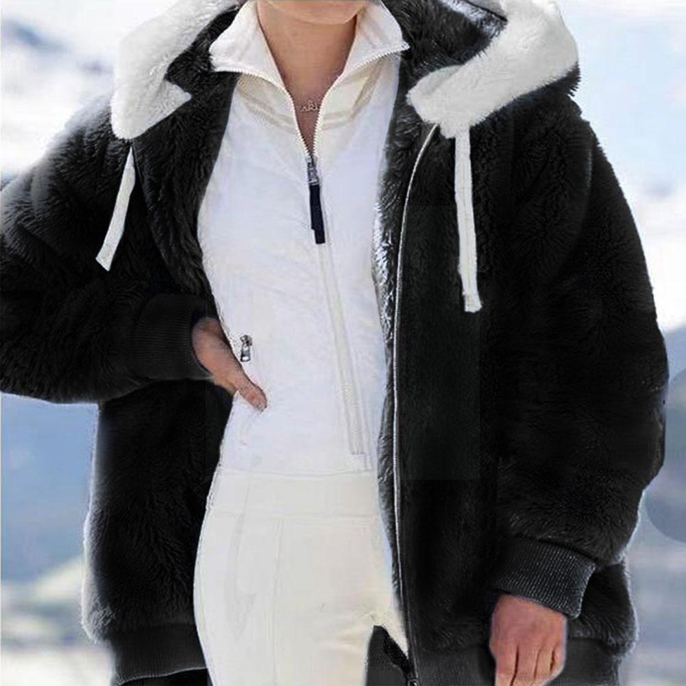 Women's Fur Faux Winter Warm Coat Zipper Plush Hooded Cardigan Loose Jacket Plus Size Hood Sweat-shirt Outwear Overcoat 221116