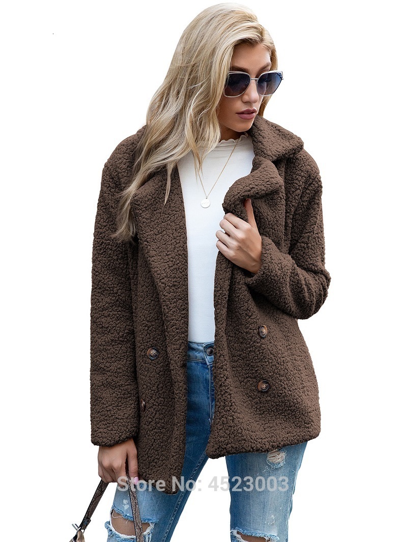 Women's Fur Faux Elegant Women Coat Autumn Winter Warm Female Plush Overcoat Pocket Casual Teddy Outerwear 221116