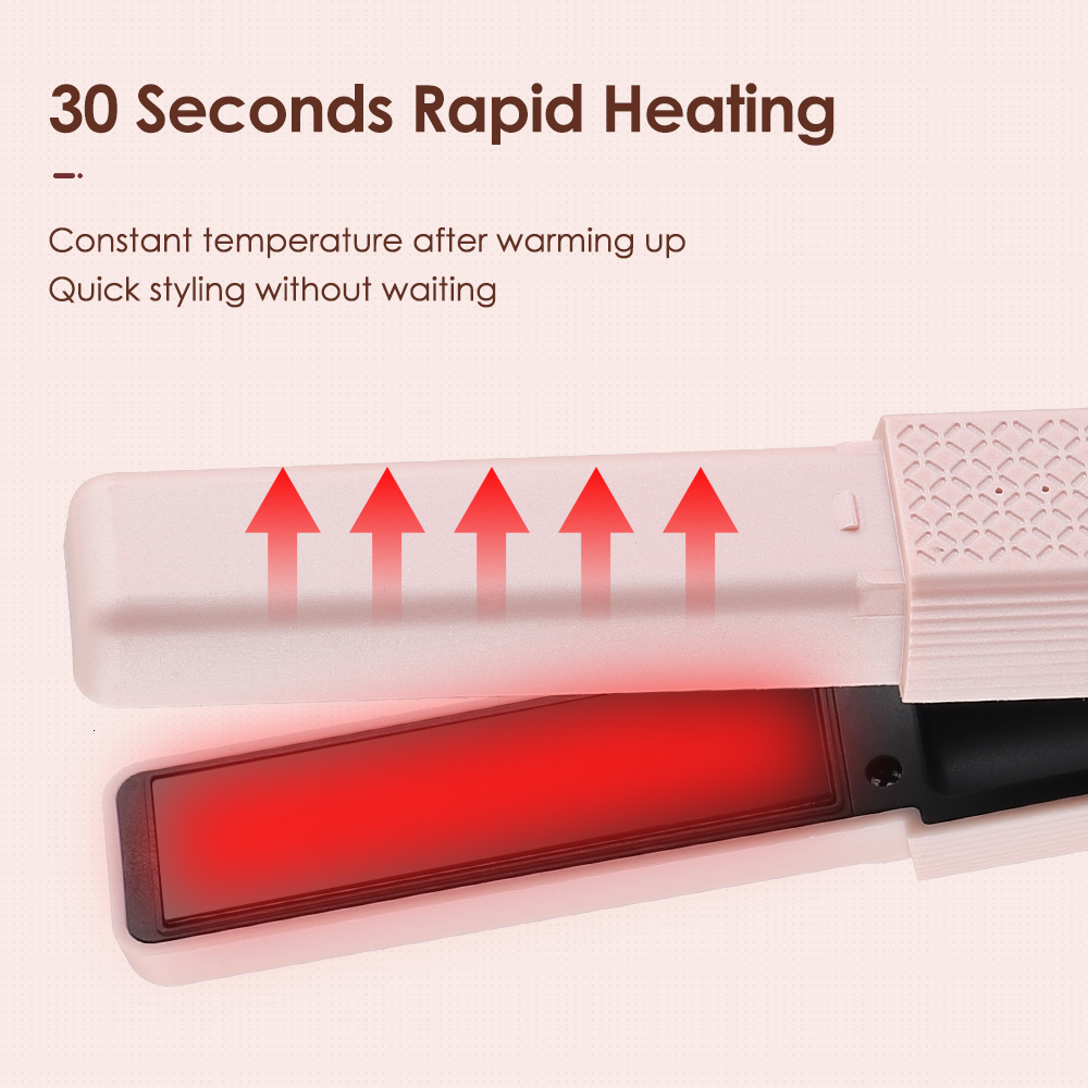 Curling Irons 2 in 1 USB Cordless Hair Straightener Splint Styling Curler Pink Portable Travel Dorm for Student Unique Gift 221116