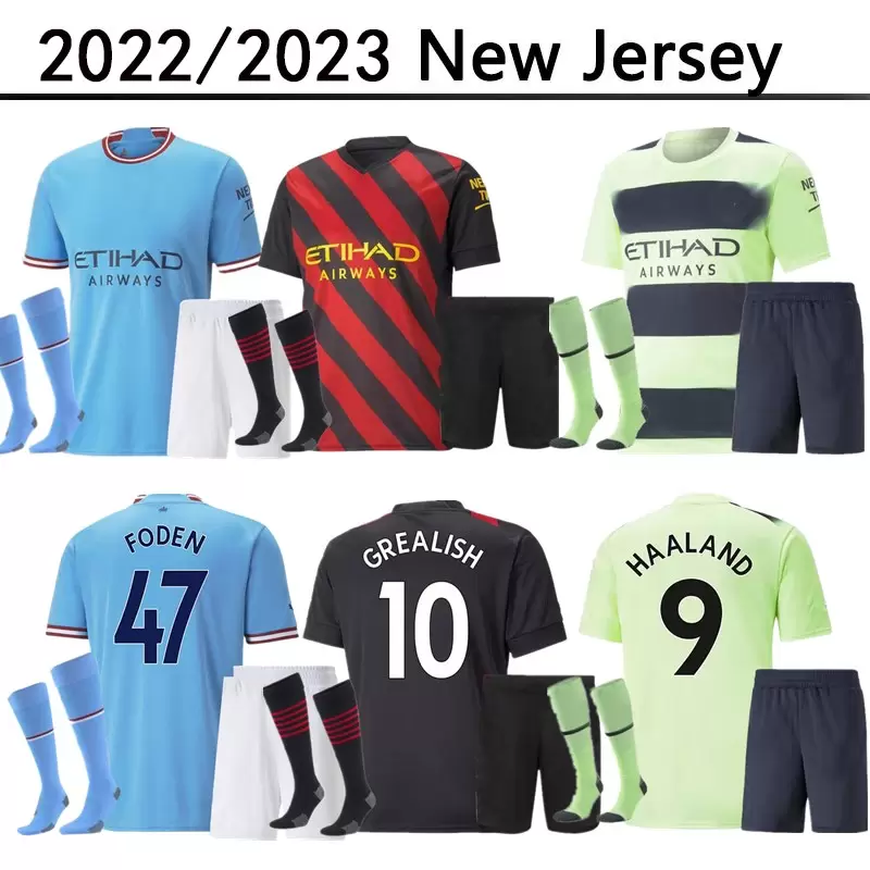 Manchester kids kit socks soccer jersey 22 23 G. JESUS CITY GREALISH HAALAND STERLING FERRAN DE BRUYNE foden 2022 2023 football shirts uniform child boy