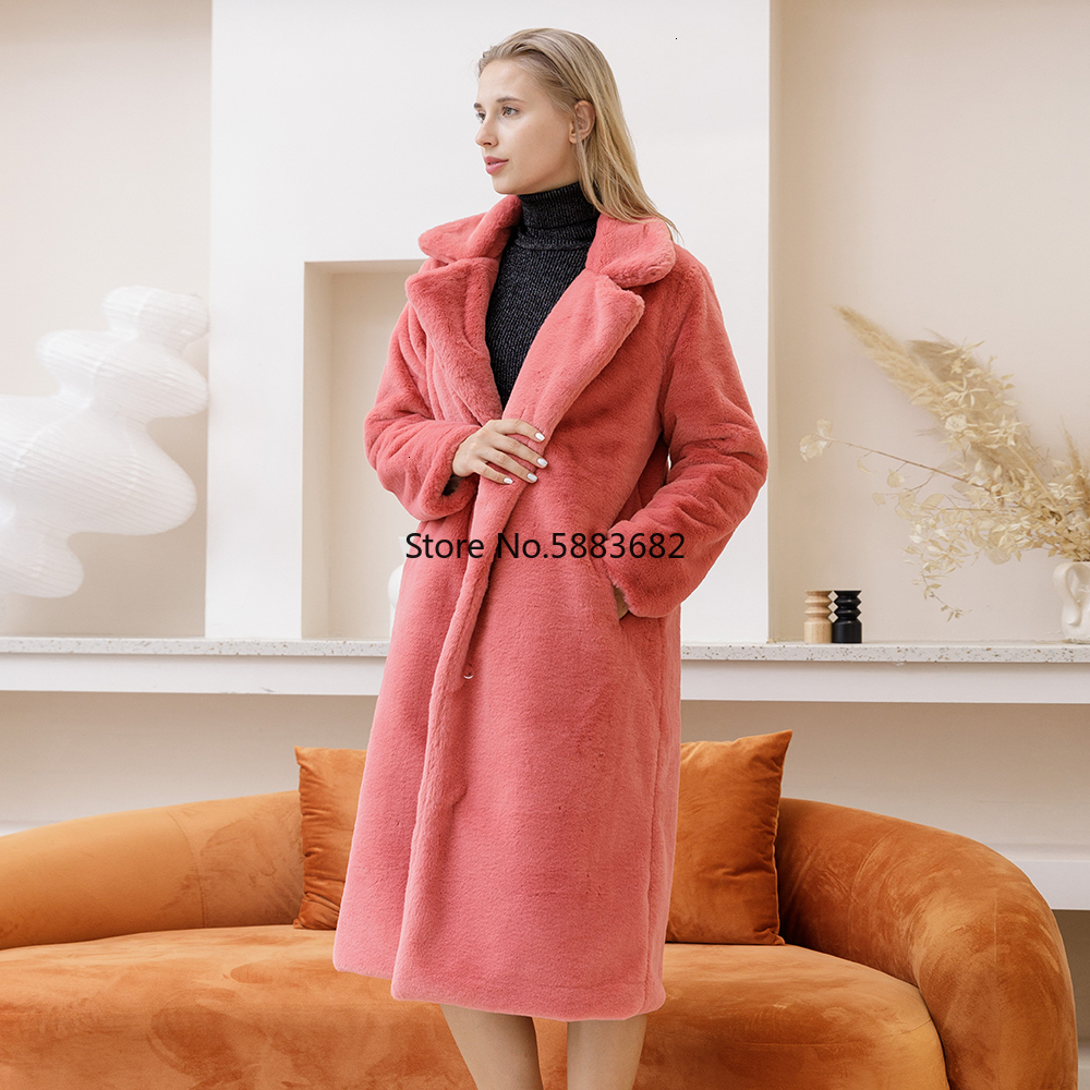 Women's Fur Faux Long Loose Winter Coat Soft Street Style Leather Coats 221116