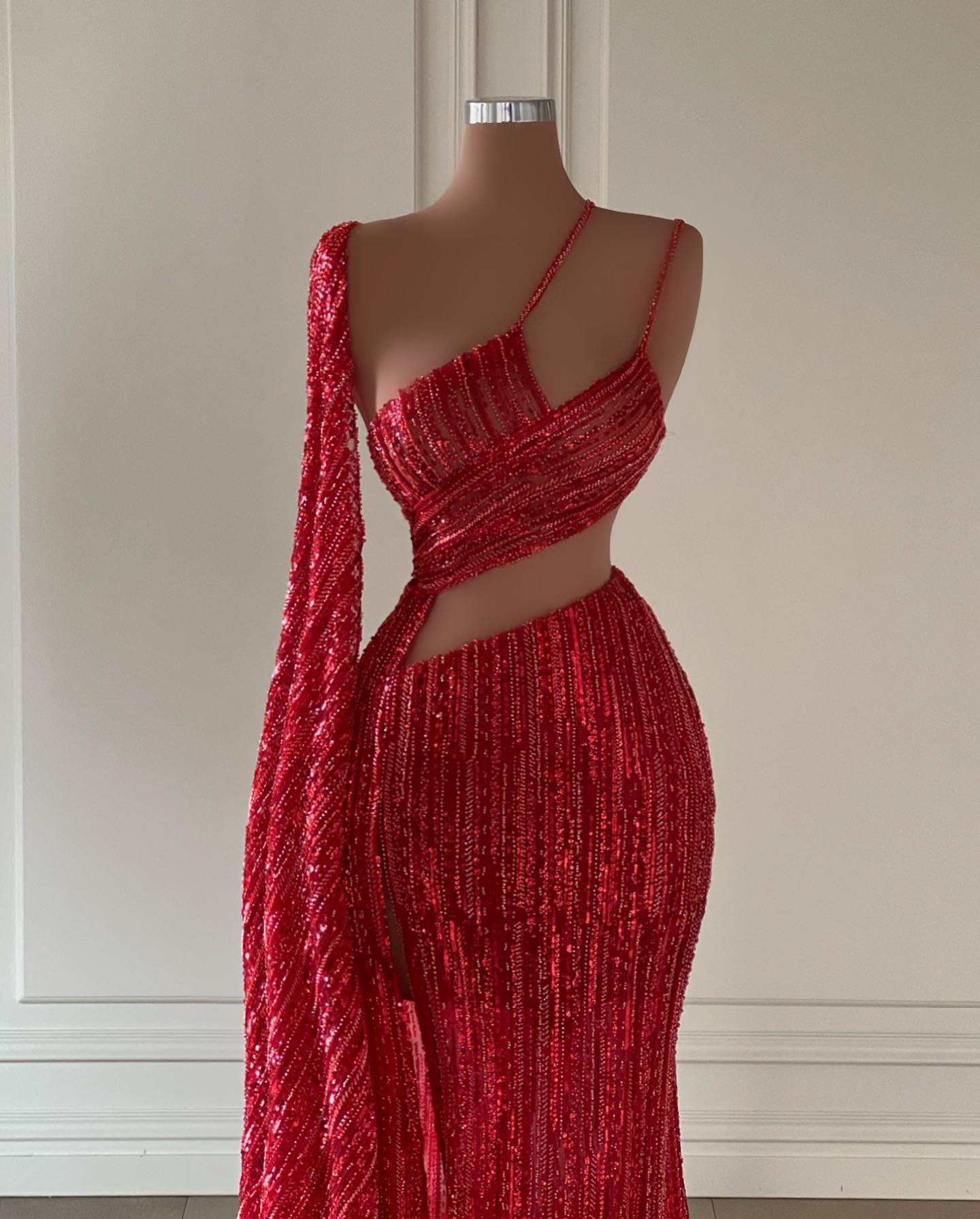 Shiny Sequins African Dubai Evening Dresses One Shoulder Lace Mermaid Prom Dress Sexy High Split Formal Party Gowns