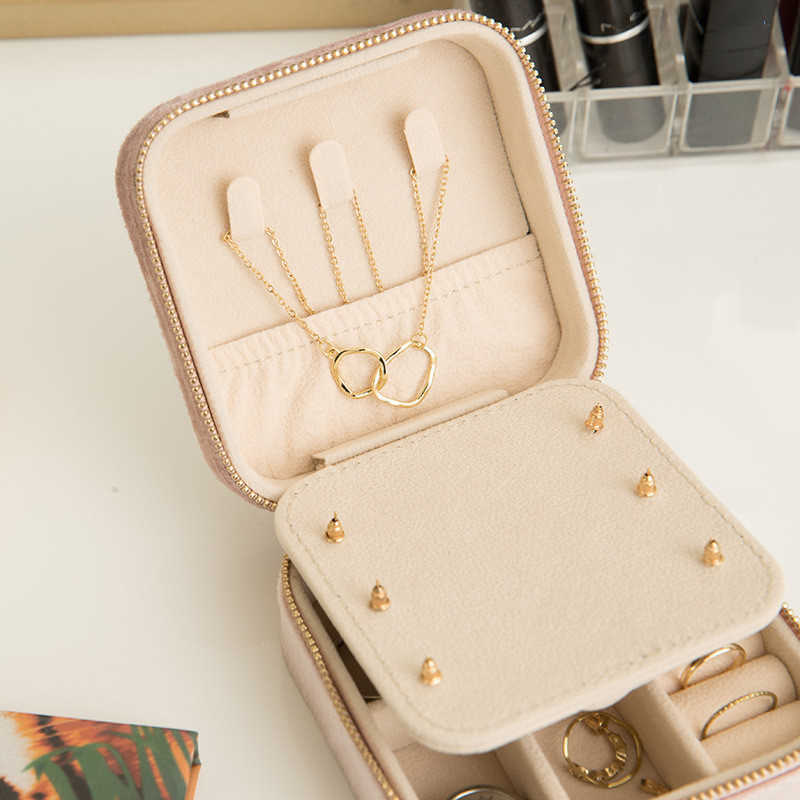 Travel Velvet Jewelry Box With Mirror Gifts Case For Women Girls Small Portable Organizer Zipper Boxes For Rings Earrings Necklaces