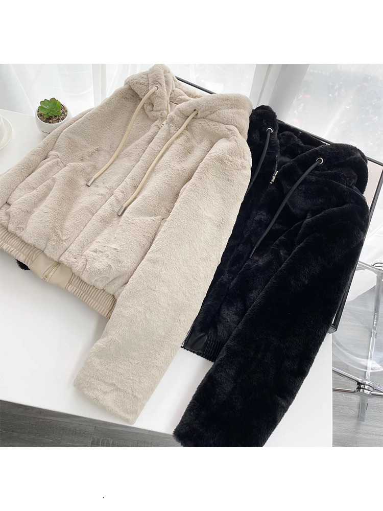 Women's Fur Faux Women Fashion Artificial Hooded Jacket Coat Vintage Long Sleeve Zipper Female Outerwear Chic Overshirt 221116