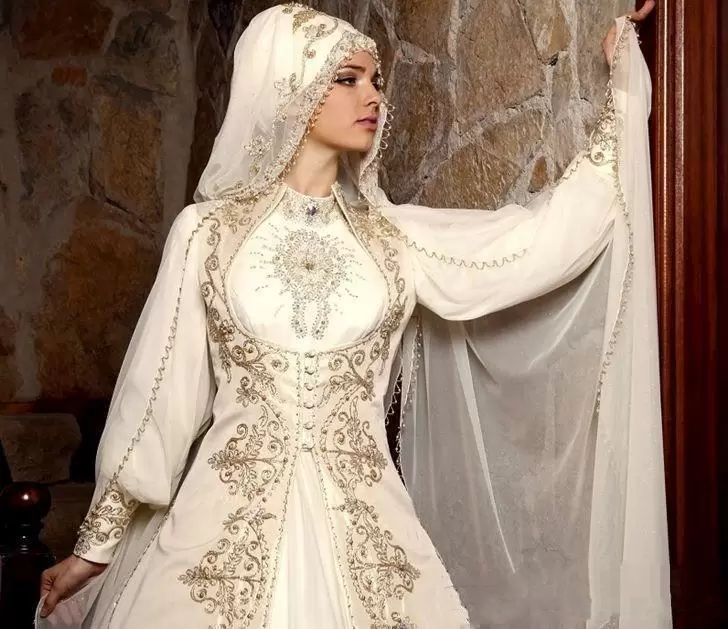 Muslim Hijab Wedding Dresses Bride Gowns High Neck Long Sleeves Moroccan Kaftan Formal Dress A-Line Ivory Arabic Modest Vestido De Novia 2023