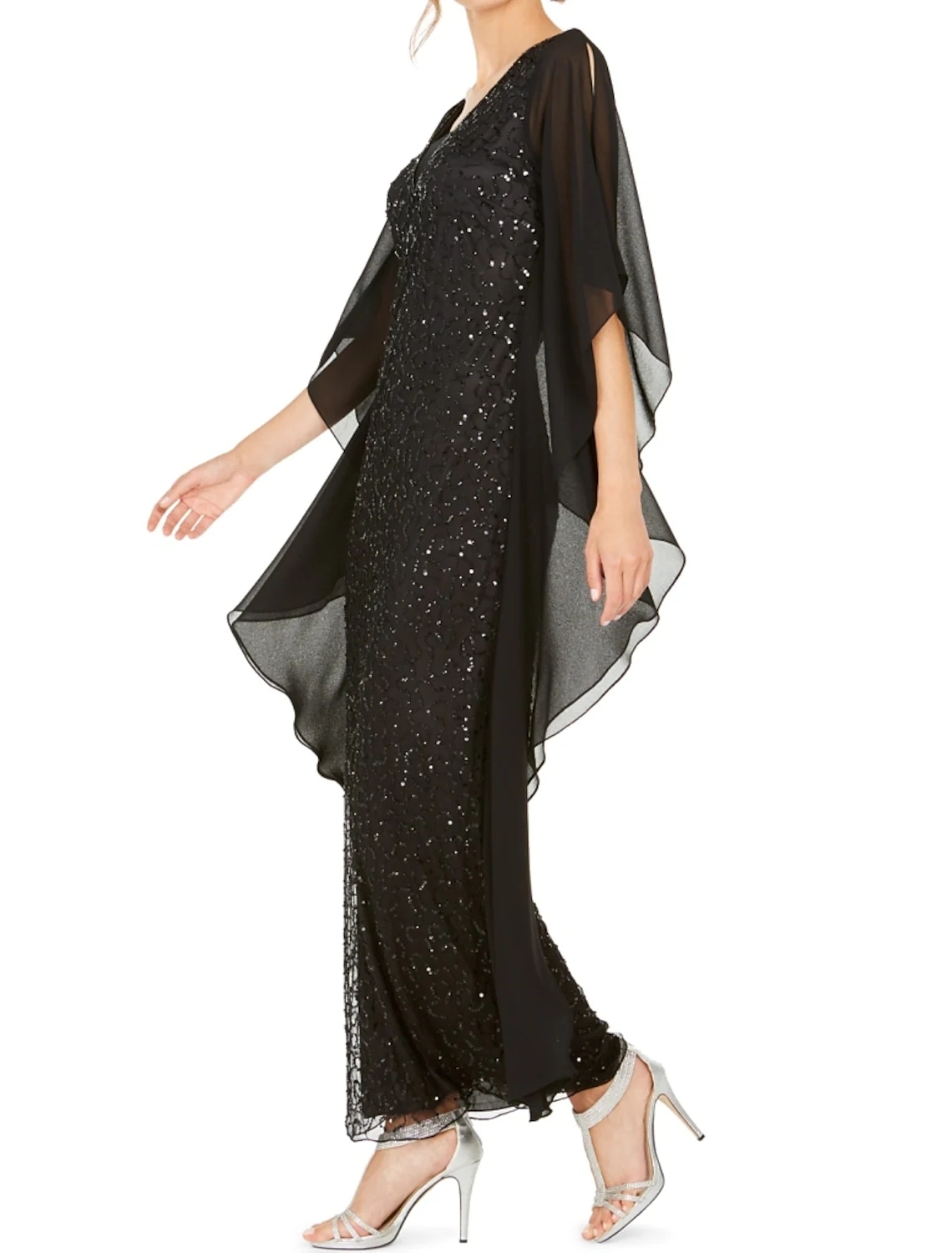 Black Sheath Mother of the Bride Dress 2023 Elegant V Neck Ankle Length Sequiln Chiffon Half Sleeve Groom Godmother Gowns For Wedding New