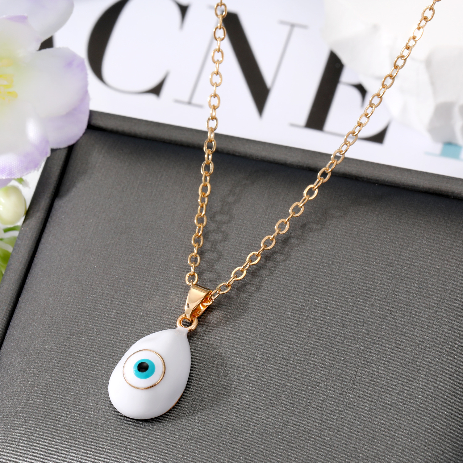 Enamel Evil Eye Pendant Necklace For Women Hollow Turkish Lucky Blue Red Eye Choker Necklaces Clavicel Chains Party Jewelry