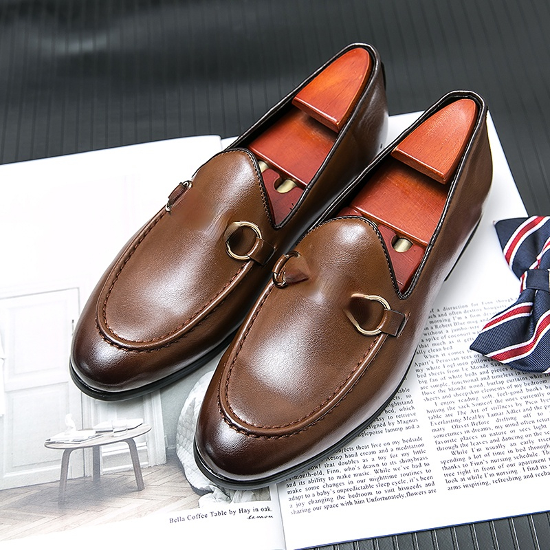 Loafers Men Shoes Temperament Metal Buckle PU Classic Sewing Fashion Business Casual Wedding Party Everyday Versatile AD054
