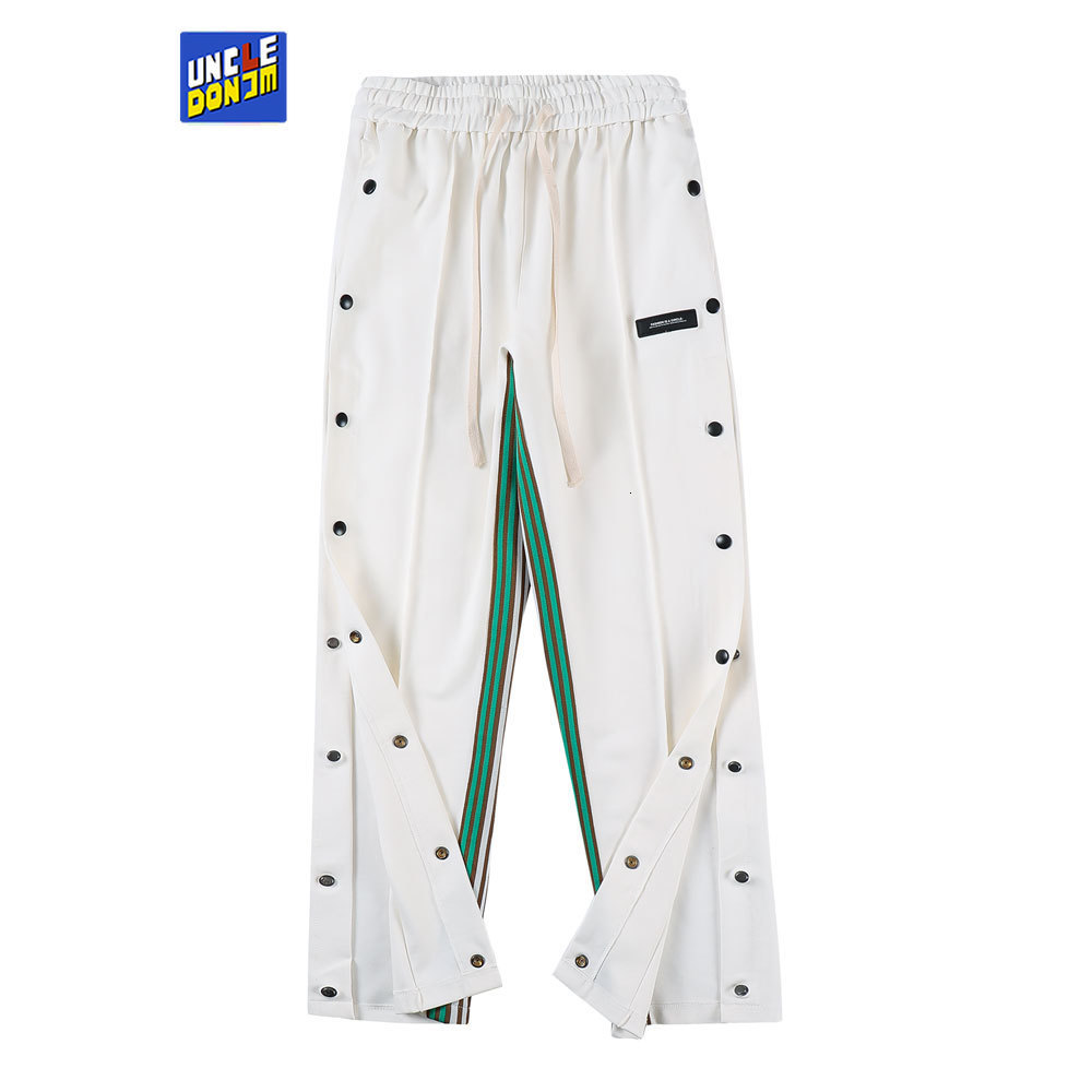 Men's Pants Patchwork Side Striped Casual Men Button Slit Trousers Skateboard Fashion Sweatpants Hip Hop 221116