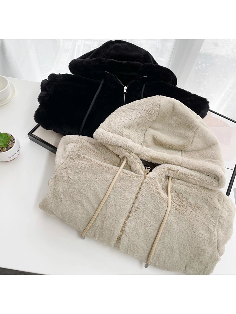 Women's Fur Faux Women Fashion Artificial Hooded Jacket Coat Vintage Long Sleeve Zipper Female Outerwear Chic Overshirt 221116