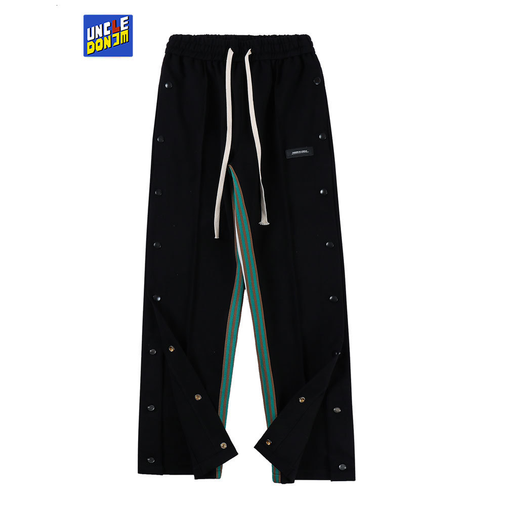 Men's Pants Patchwork Side Striped Casual Men Button Slit Trousers Skateboard Fashion Sweatpants Hip Hop 221116